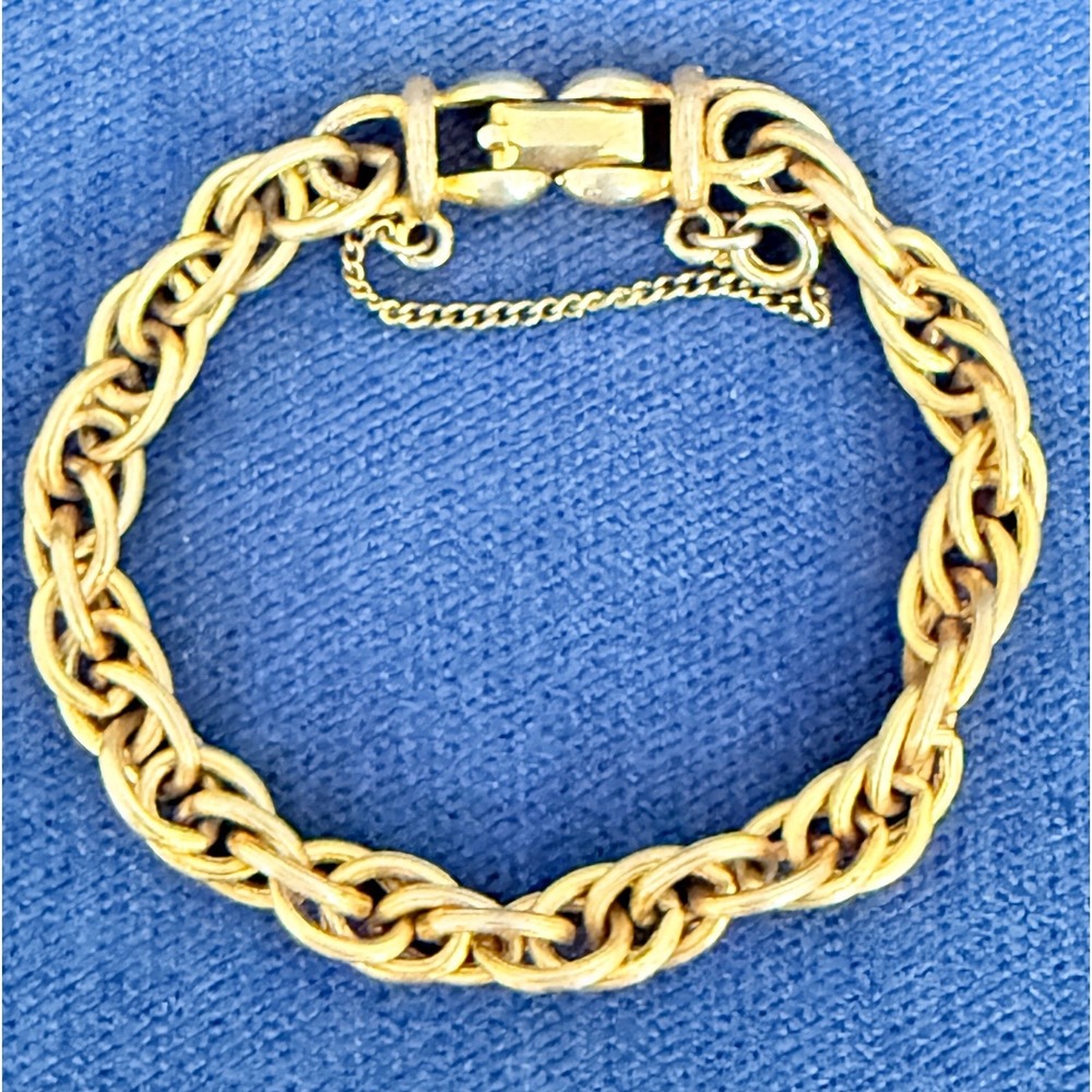 Lisner Charm Bracelet Women Vintage 1960s Gold Tone Double Link Safety Chain 7.5